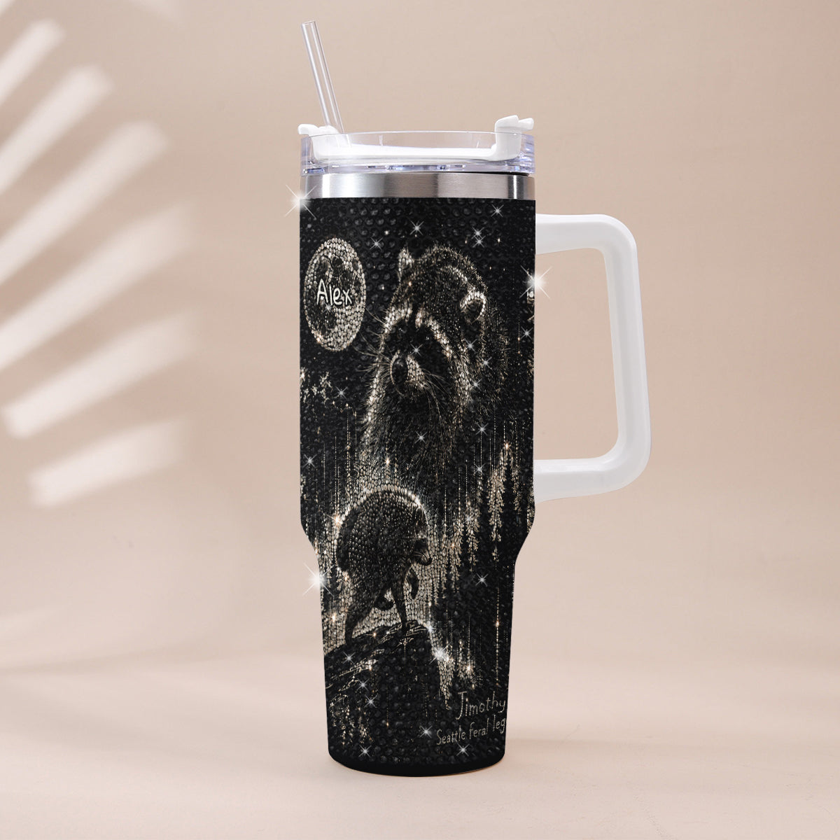 Vintage Jimothy Raccoon - Personalized Raccoon Rhinestone Tumbler With Plush Charm