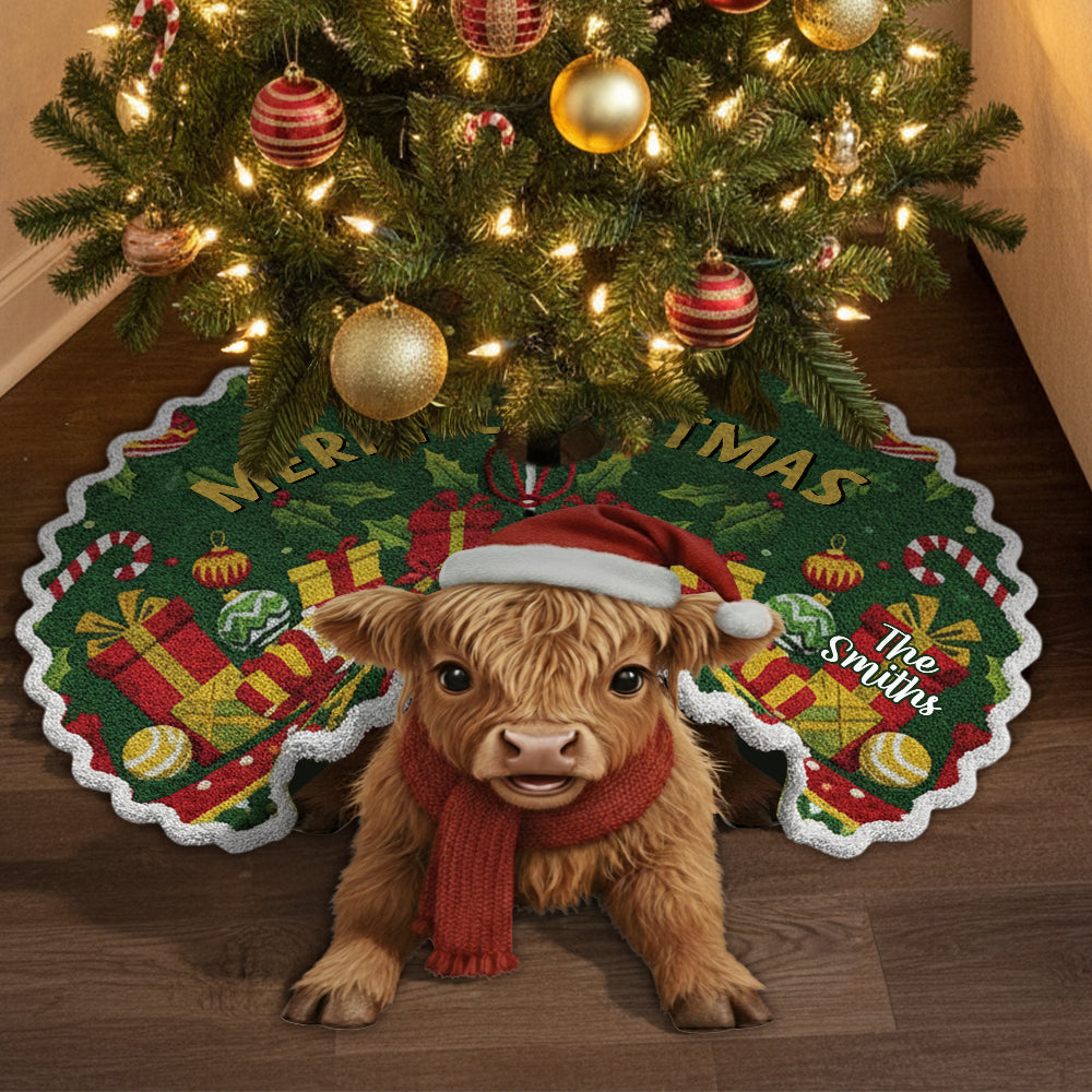 Joyeux Noël - Jupe de sapin personnalisée en forme de vache des Highlands