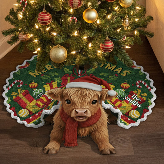 Frohe Weihnachten – Personalisierter Baumrock in Form eines Hochlandrindes