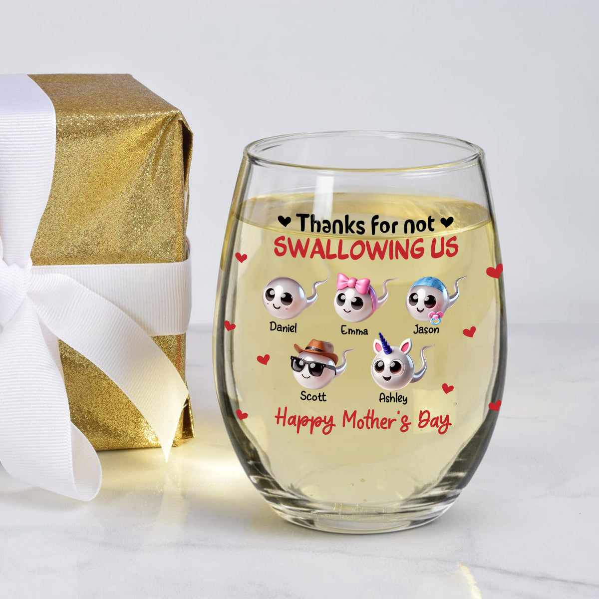 Mom Thanks For Not Swallowing Me - Personalized Mother All Over Wine Glass