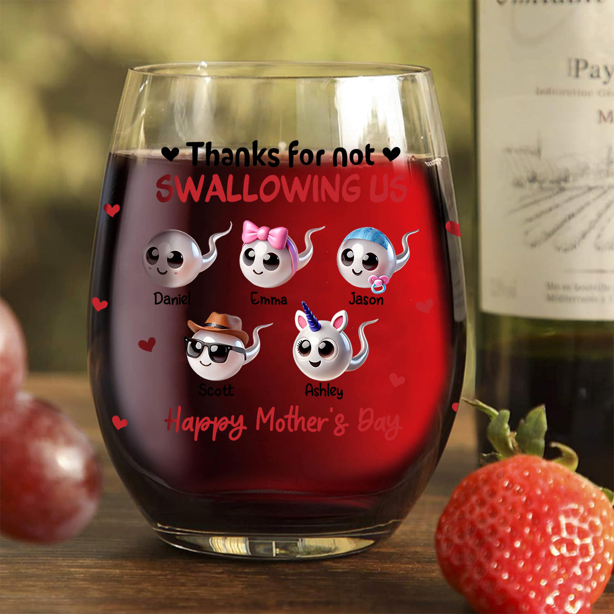 Mom Thanks For Not Swallowing Me - Personalized Mother All Over Wine Glass