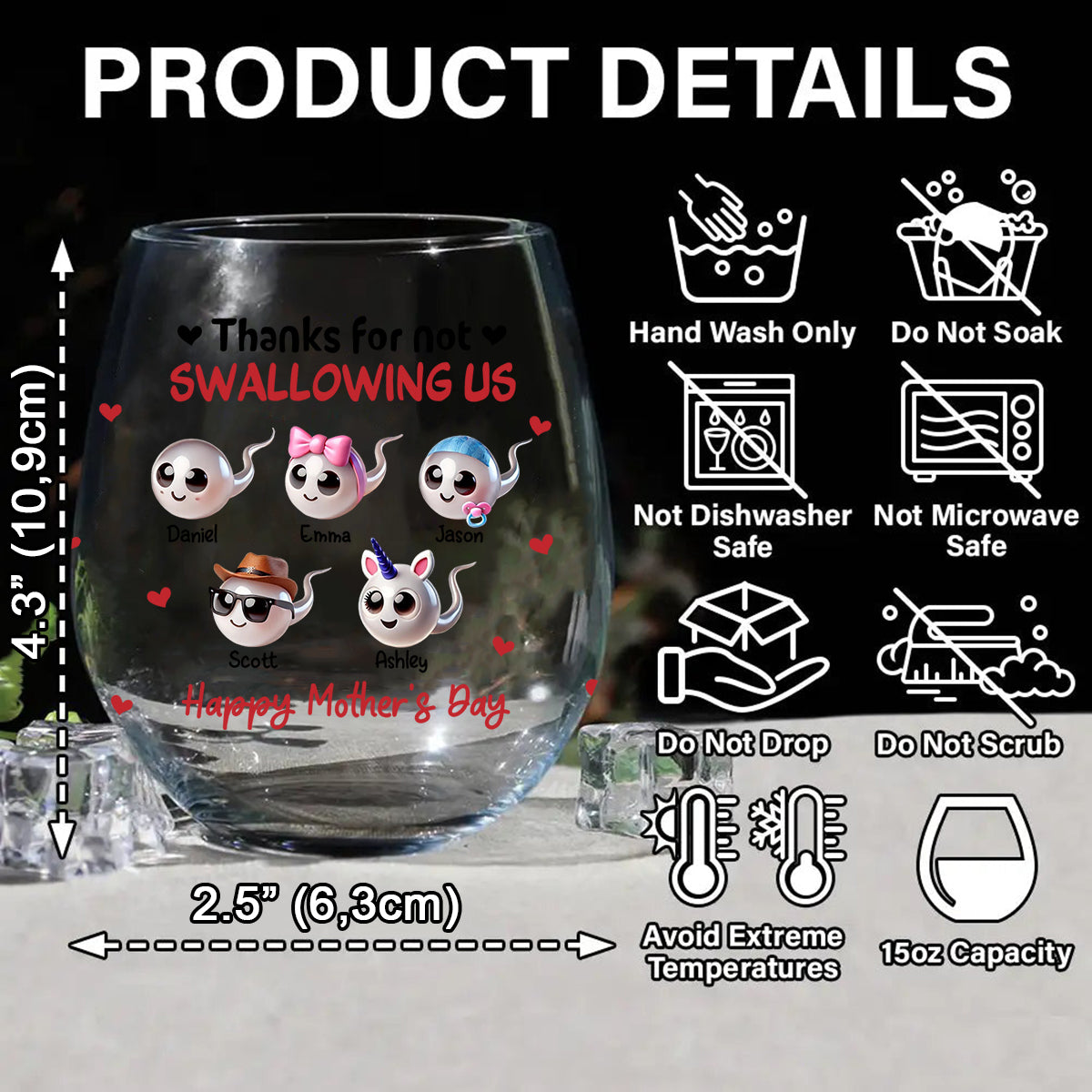 Mom Thanks For Not Swallowing Me - Personalized Mother All Over Wine Glass