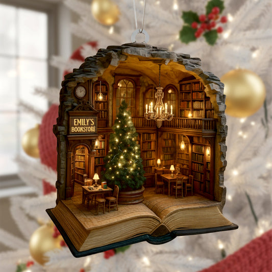 Noël en librairie - Ornement de livre personnalisé