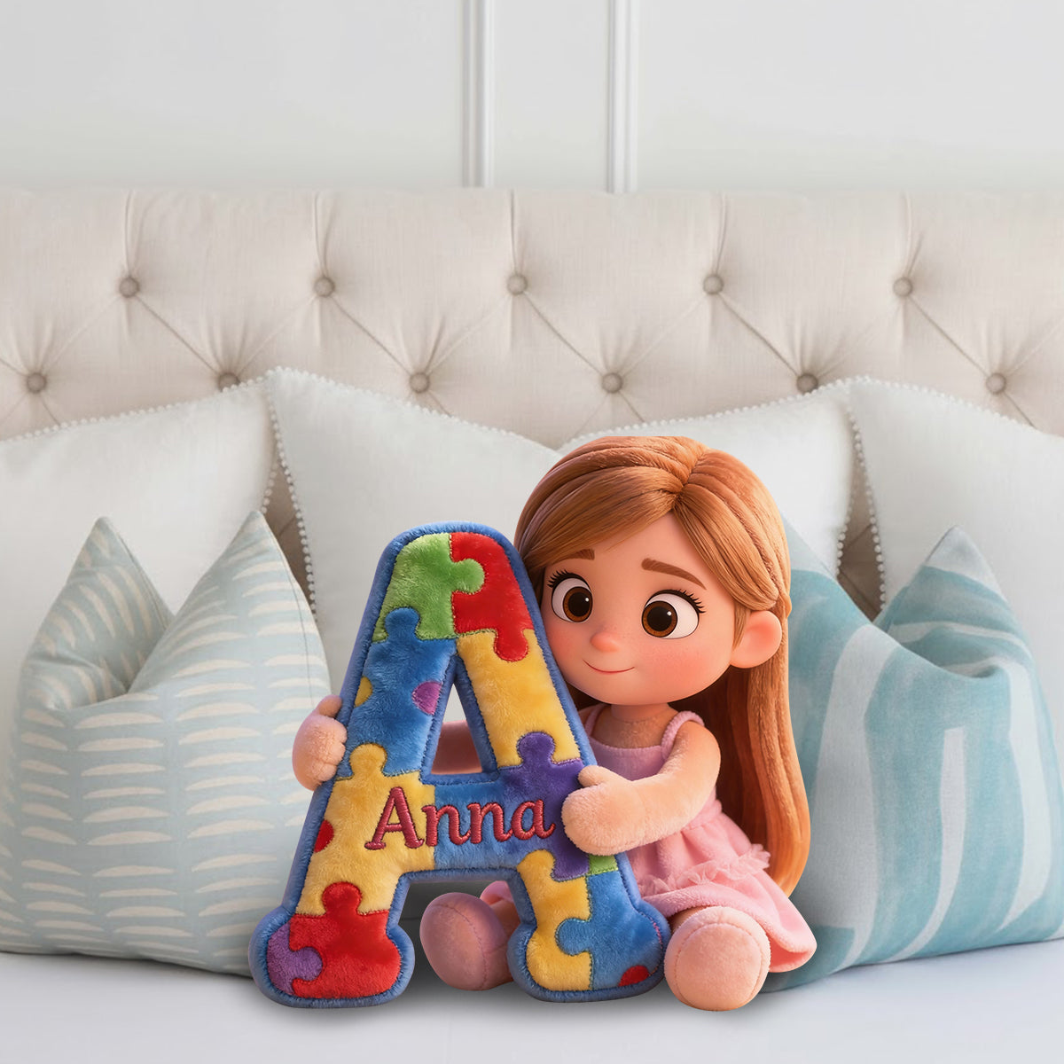 Alphabet Puzzle - Personalized Autism Awareness Faux Fur Shaped Pillow