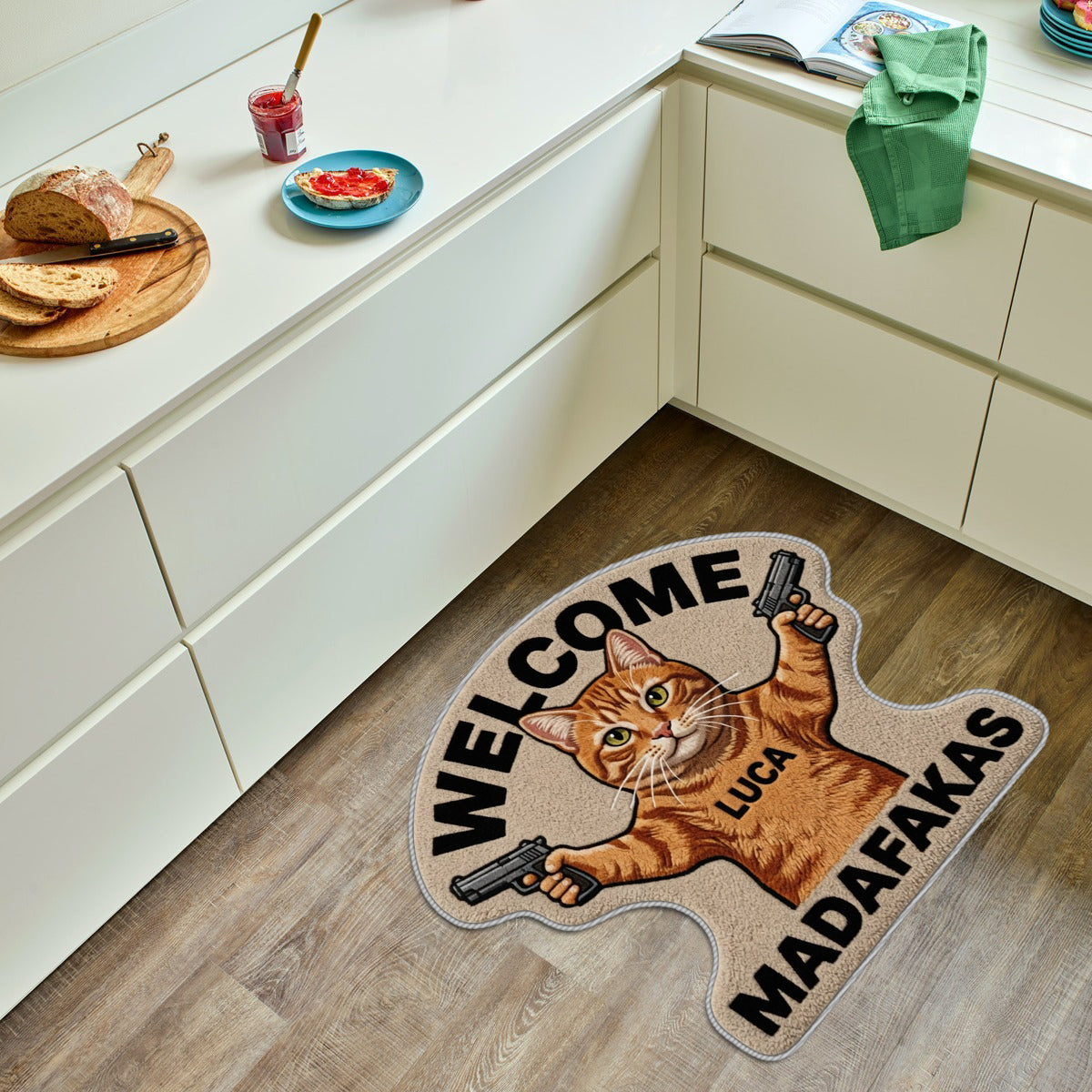 Willkommen Mudafakas - Personalisierter rutschfester Katzen-Teppich