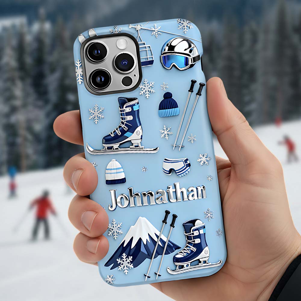 Skifahren macht mich glücklich – Personalisierte Handyhülle mit Skimotiv und Vollbilddruck