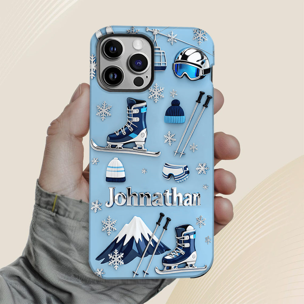 Skifahren macht mich glücklich – Personalisierte Handyhülle mit Skimotiv und Vollbilddruck
