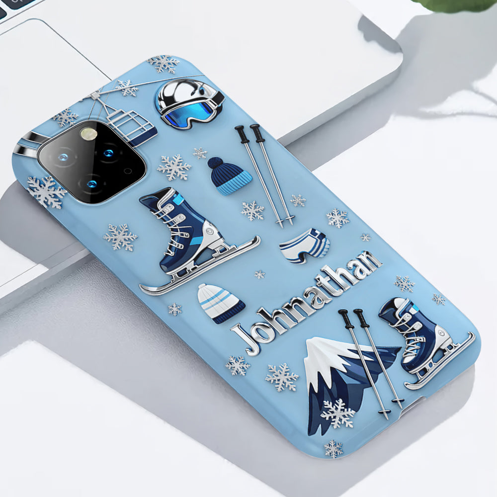 Skifahren macht mich glücklich – Personalisierte Handyhülle mit Skimotiv und Vollbilddruck