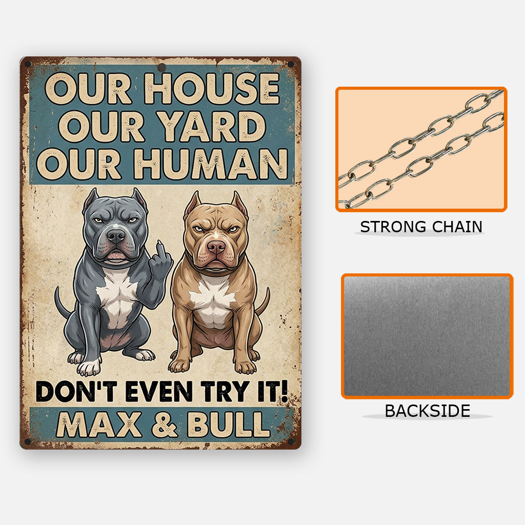 Lustiges Warnschild für Haustierbesitzer - Personalisiertes Hundeschild aus Metall