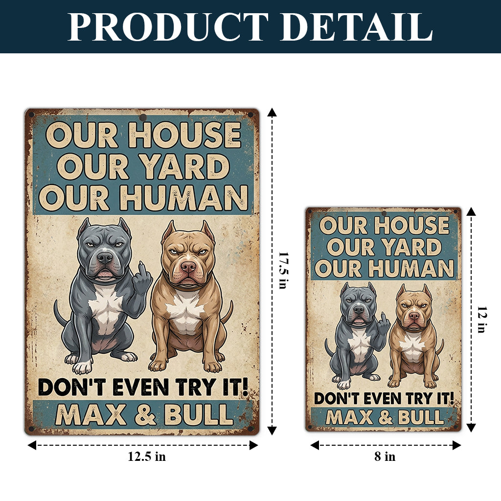 Lustiges Warnschild für Haustierbesitzer - Personalisiertes Hundeschild aus Metall