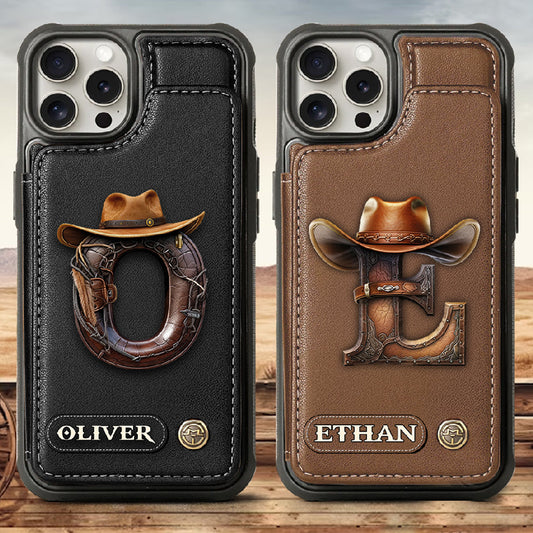 Personalisierte Handyhülle im Western-Stil mit Namensanfangsbuchstaben – Cowboy/Cowgirl-Geldbörse