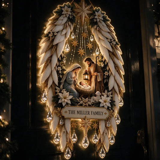 Décor de porte d'entrée de crèche - Enseigne en acrylique LED chrétienne personnalisée