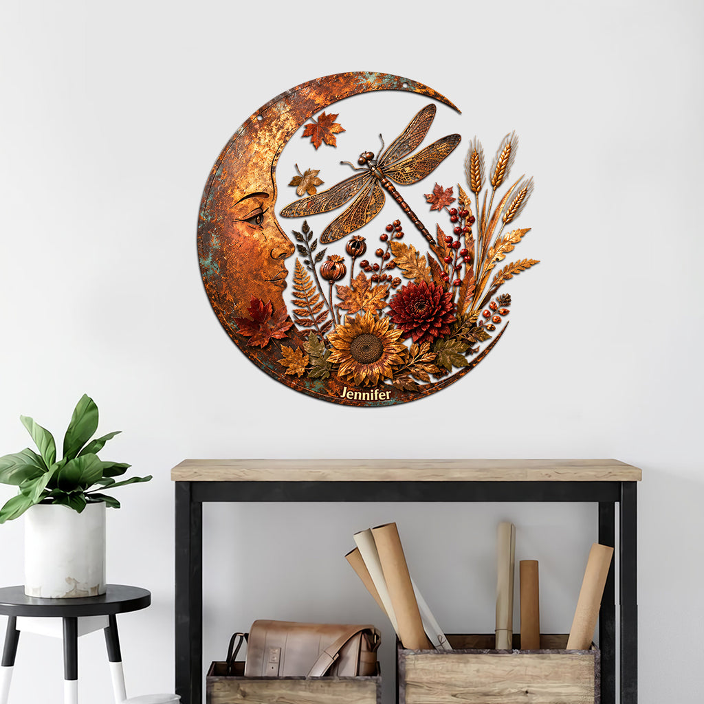 Art mural en métal Automne Lune et Libellule - Plaque en métal personnalisée