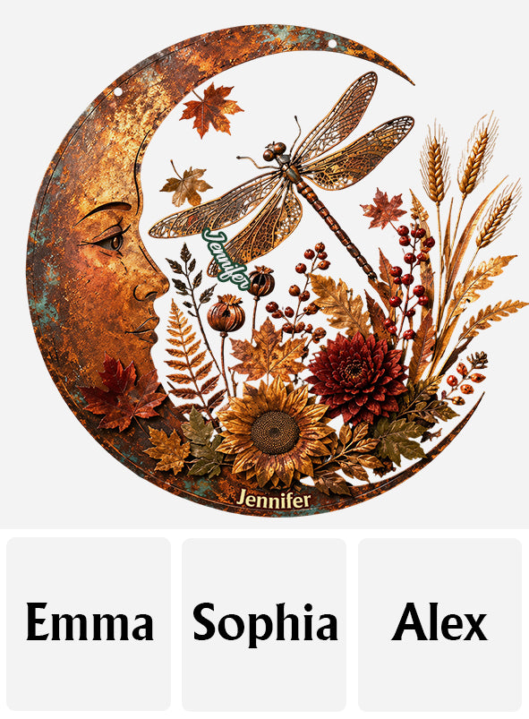 Art mural en métal Automne Lune et Libellule - Plaque en métal personnalisée