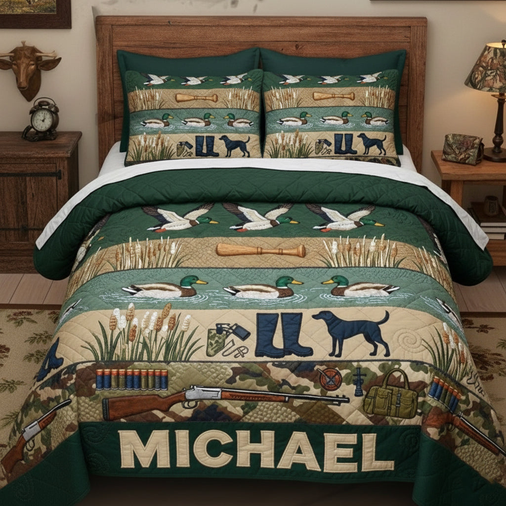 Entenjagdsaison – Personalisiertes Jagd-Quilt-Set