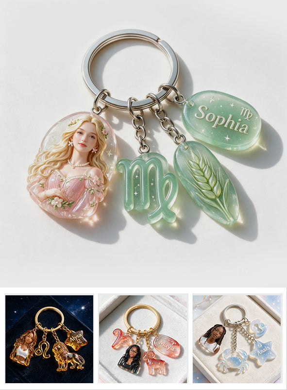 Personalisierter Sternzeichen-Schlüsselanhänger - Premium Schlüsselanhänger mit Charms