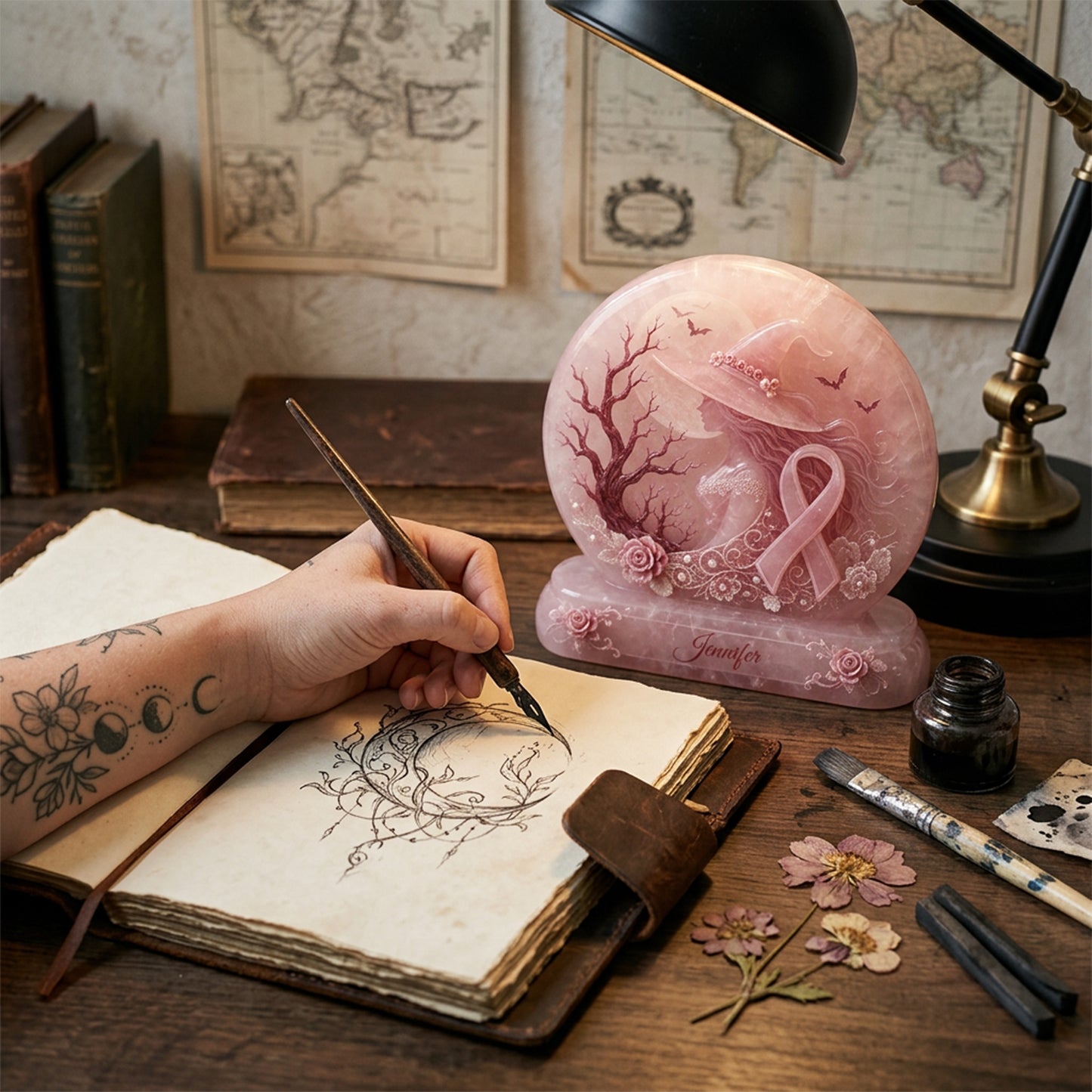 La seule magie de la sorcière rose est de bannir le cancer du sein - Plaque acrylique personnalisée imprimée des deux côtés