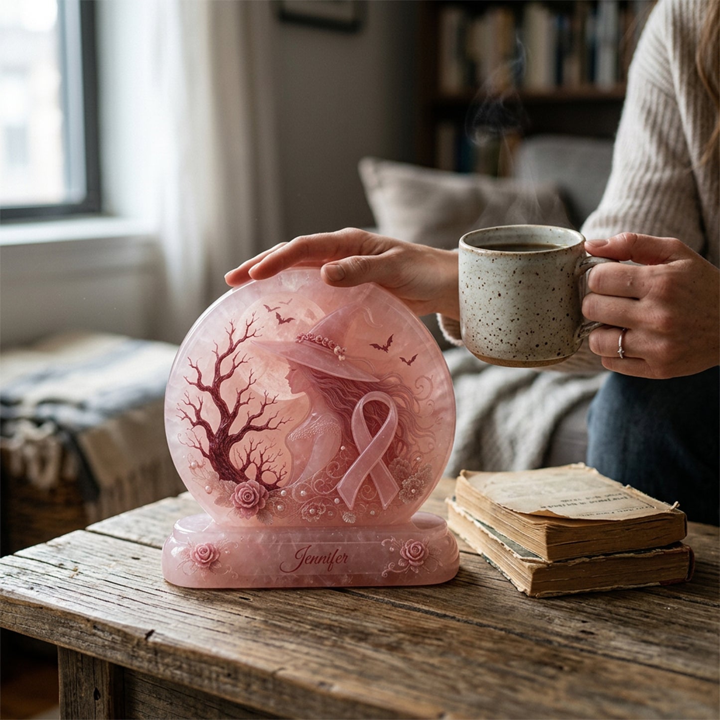 La seule magie de la sorcière rose est de bannir le cancer du sein - Plaque acrylique personnalisée imprimée des deux côtés