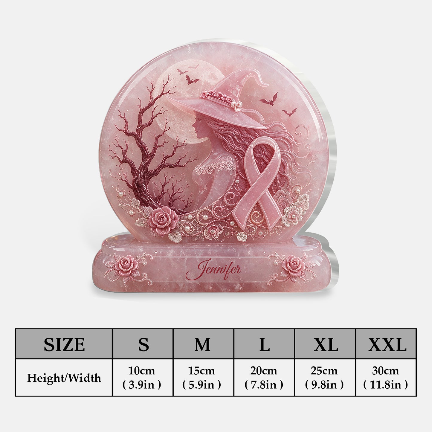 La seule magie de la sorcière rose est de bannir le cancer du sein - Plaque acrylique personnalisée imprimée des deux côtés