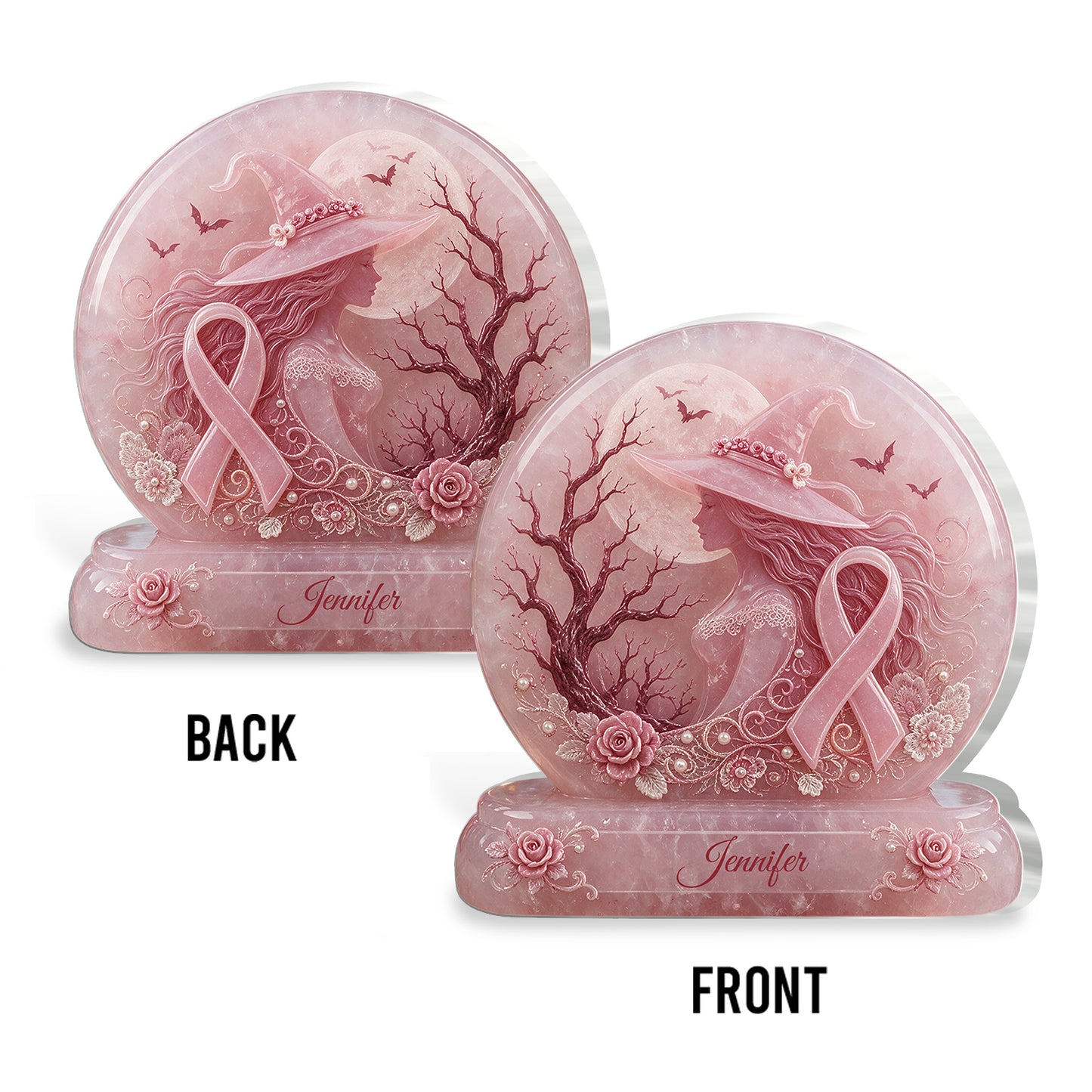 La seule magie de la sorcière rose est de bannir le cancer du sein - Plaque acrylique personnalisée imprimée des deux côtés
