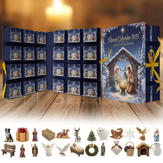 24 Tage bis zur Krippe – Personalisierter christlicher Falt-Adventskalender mit Ornamenten