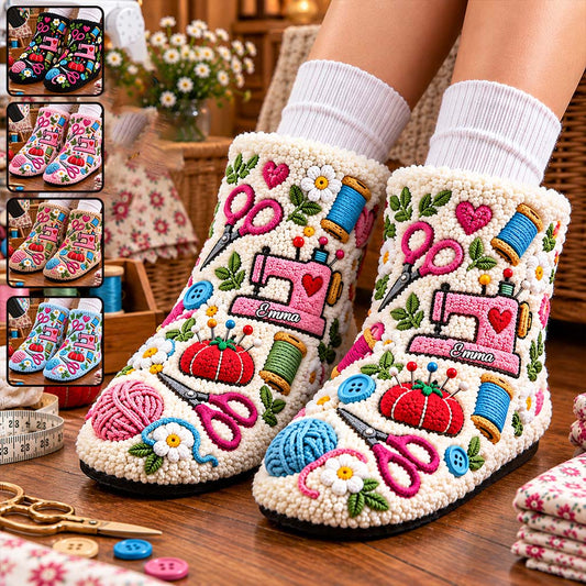 Cadeau pour les Amoureux de la Couture - Chaussons en Fourrure Synthétique Personnalisés