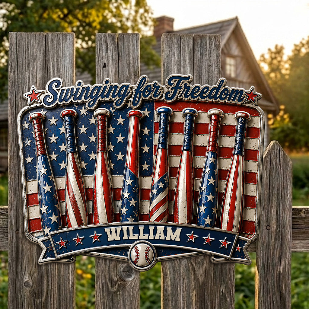 Play For Freedom - Personalized Baseball 3D Printed Cut Metal Sign