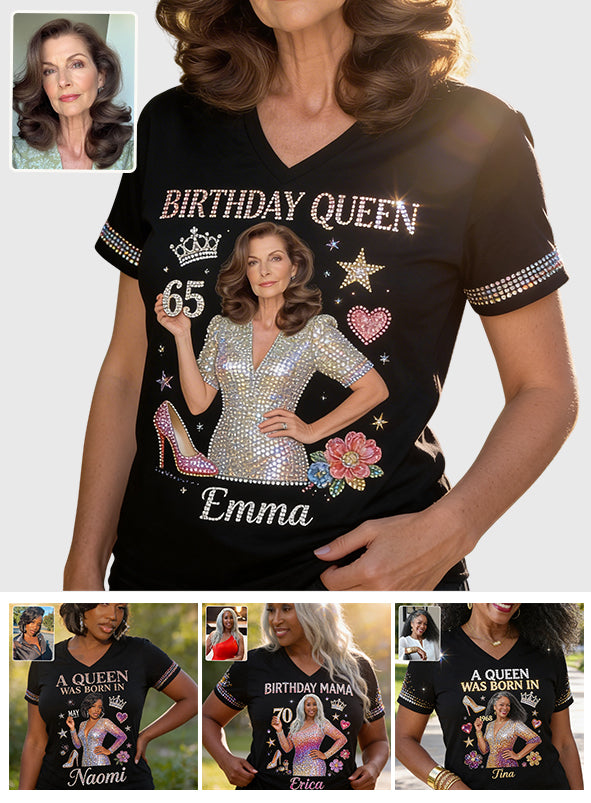 Cadeau d'anniversaire photo personnalisé - T-shirt V-Neck entièrement imprimé