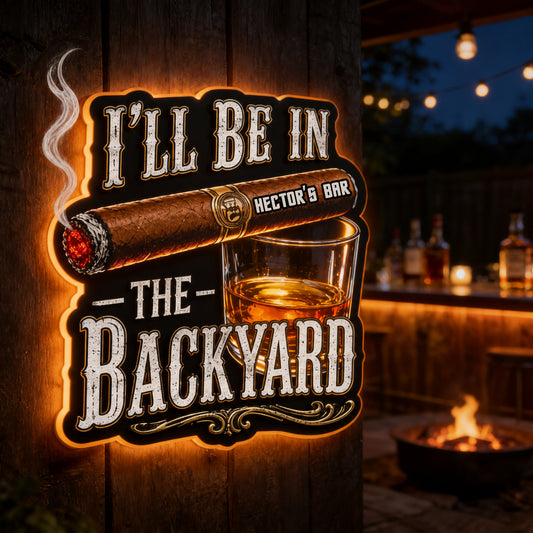 Je serai dans le jardin - Enseigne en acrylique LED whisky personnalisée