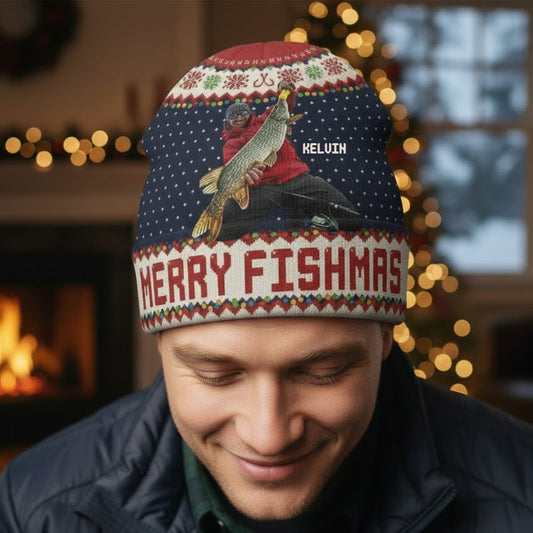 Joyeux Noël des pêcheurs - Bonnet de pêche personnalisé