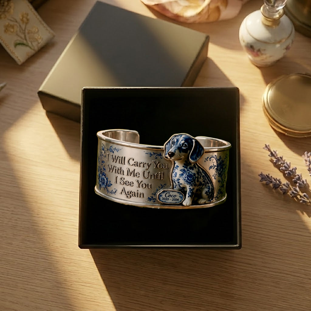 I'm Always With You – Rainbow Bridge Keepsake - Personalized Dog Shaped Cuff Bracelet
