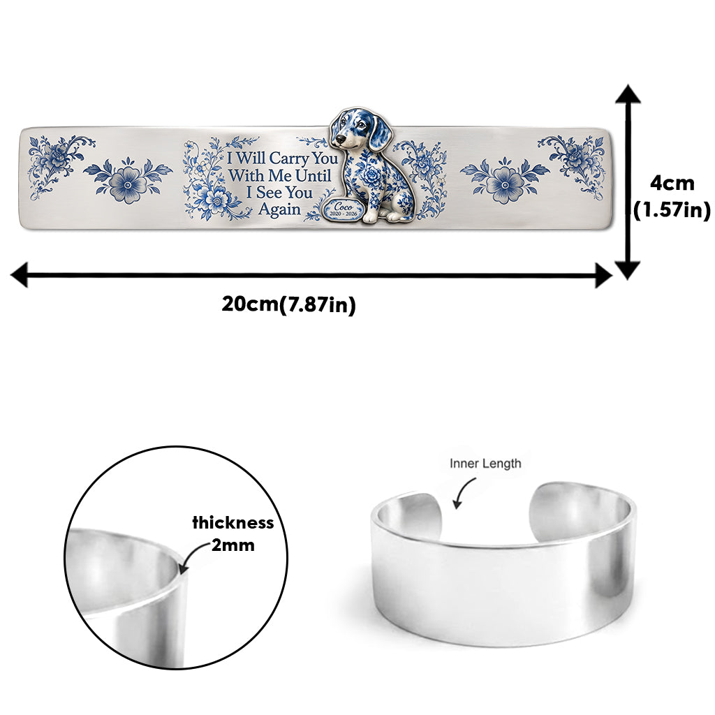 I'm Always With You – Rainbow Bridge Keepsake - Personalized Dog Shaped Cuff Bracelet