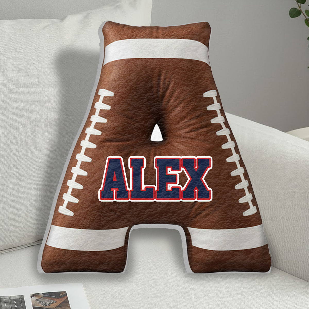 Coussin personnalisé en forme de ballon de football avec initiales et nom - Alphabet personnalisé