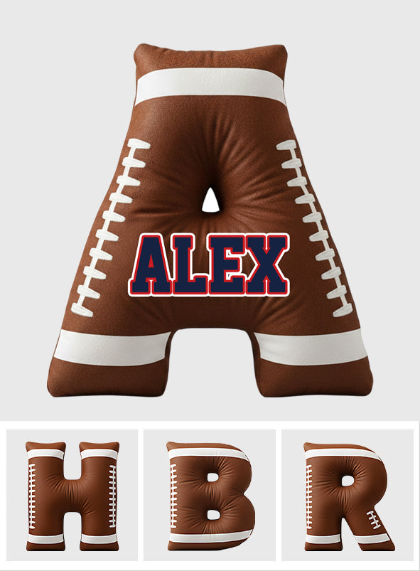 Coussin personnalisé en forme de ballon de football avec initiales et nom - Alphabet personnalisé
