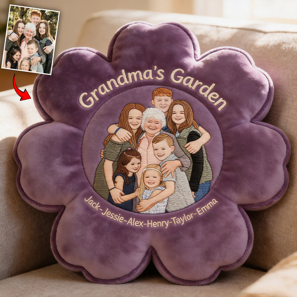 L'amour grandit ici - Coussin en fausse fourrure personnalisé pour grand-mère
