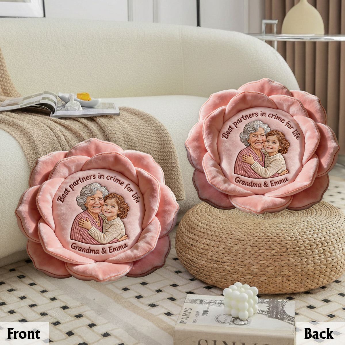 L'amour grandit ici - Coussin en fausse fourrure personnalisé pour grand-mère