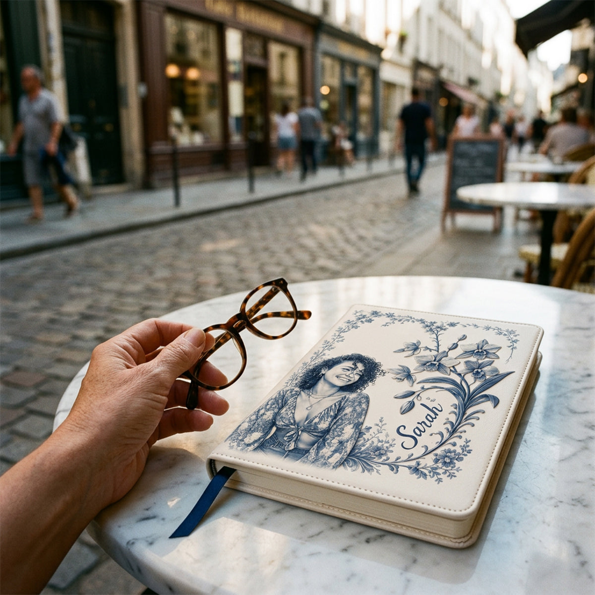Birth Month Flower Toile de Jouy Style Custom Any Photo - Personalized Self Love Leather Journal