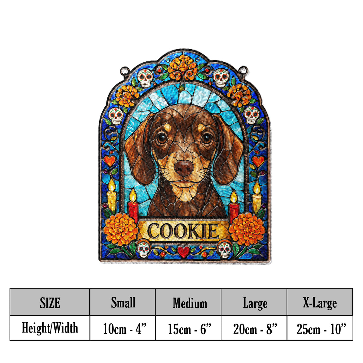 Dog Ofrenda Frame, Pet Memorial Día de Muertos - Personalized Dog 3D Printed Glass Suncatcher
