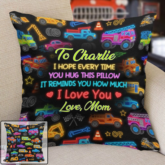 Coussin décoratif enfant personnalisé à motif véhicules coloré