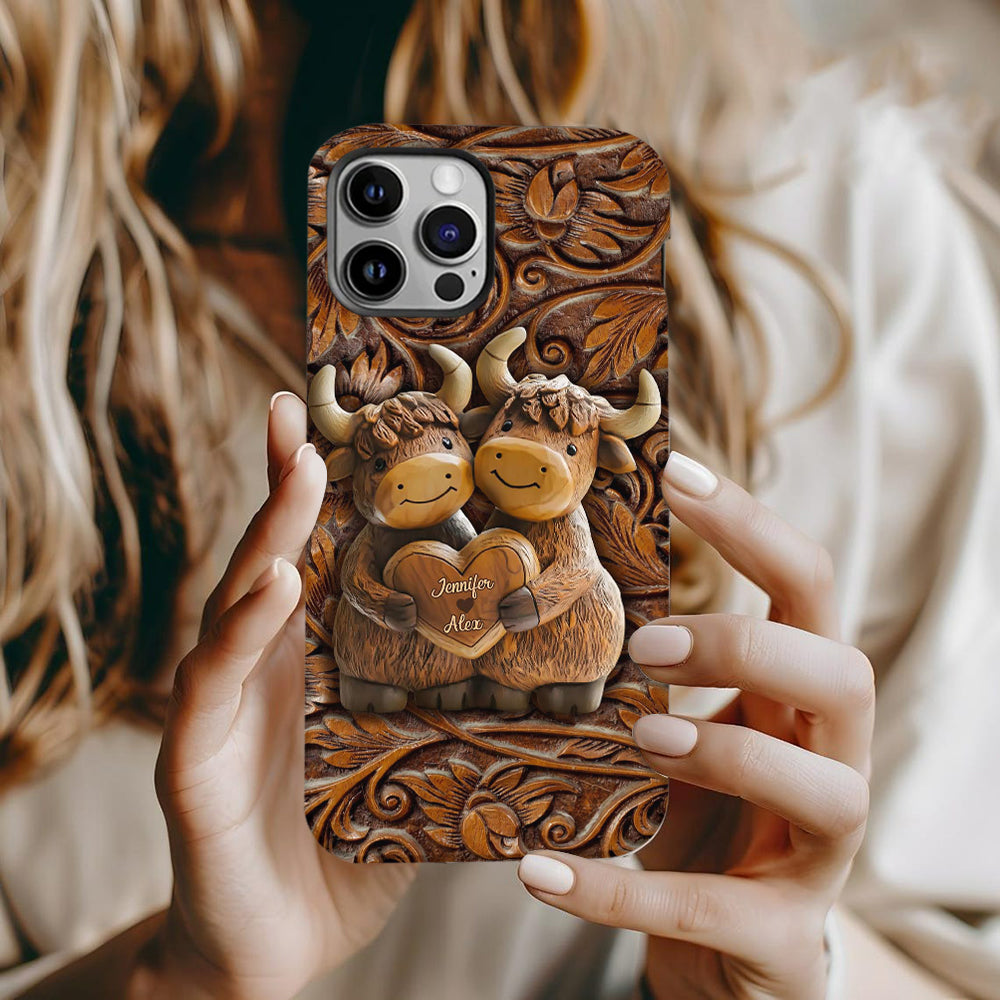 Couple de vaches des Highlands mignon - Coque de téléphone personnalisée avec imprimé intégral de vaches des Highlands