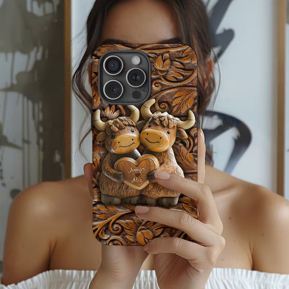 Couple de vaches des Highlands mignon - Coque de téléphone personnalisée avec imprimé intégral de vaches des Highlands