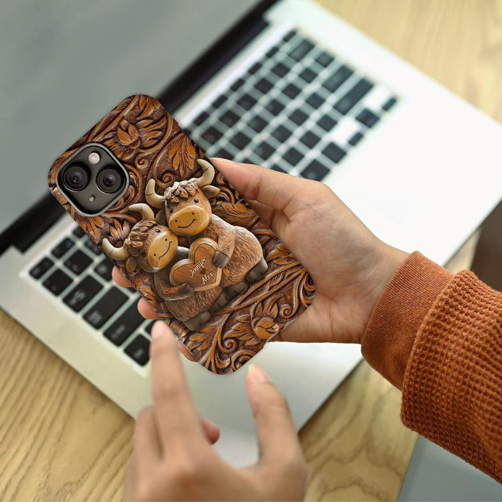 Couple de vaches des Highlands mignon - Coque de téléphone personnalisée avec imprimé intégral de vaches des Highlands