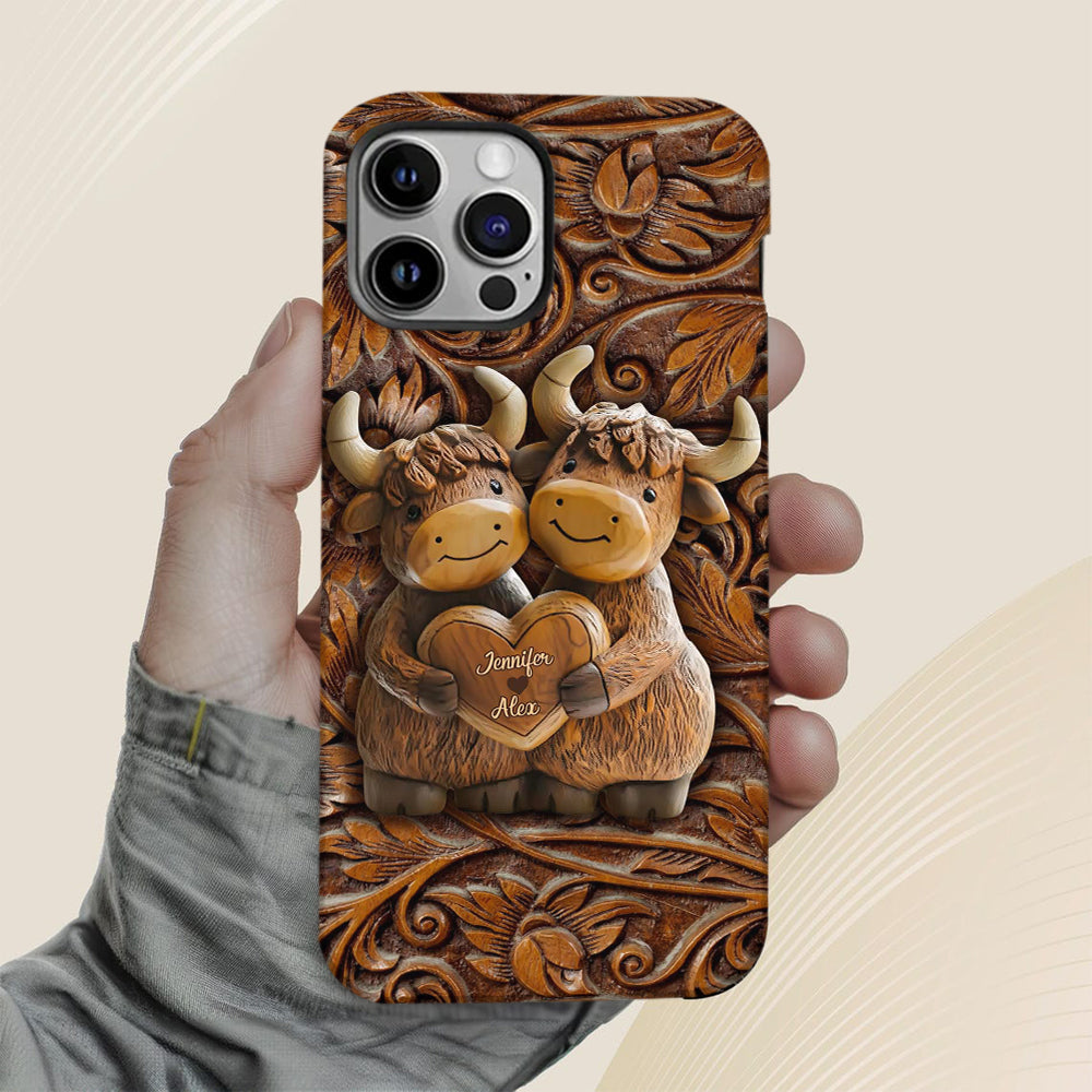 Couple de vaches des Highlands mignon - Coque de téléphone personnalisée avec imprimé intégral de vaches des Highlands