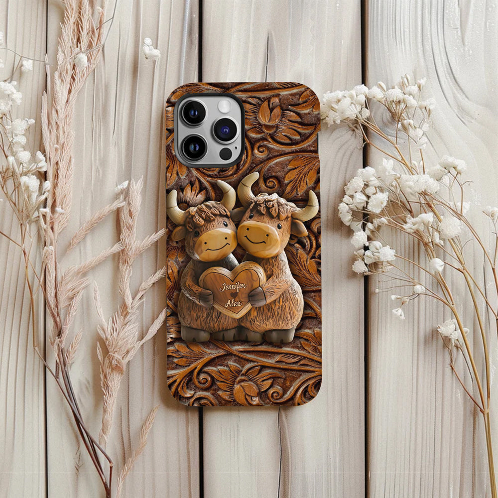 Couple de vaches des Highlands mignon - Coque de téléphone personnalisée avec imprimé intégral de vaches des Highlands