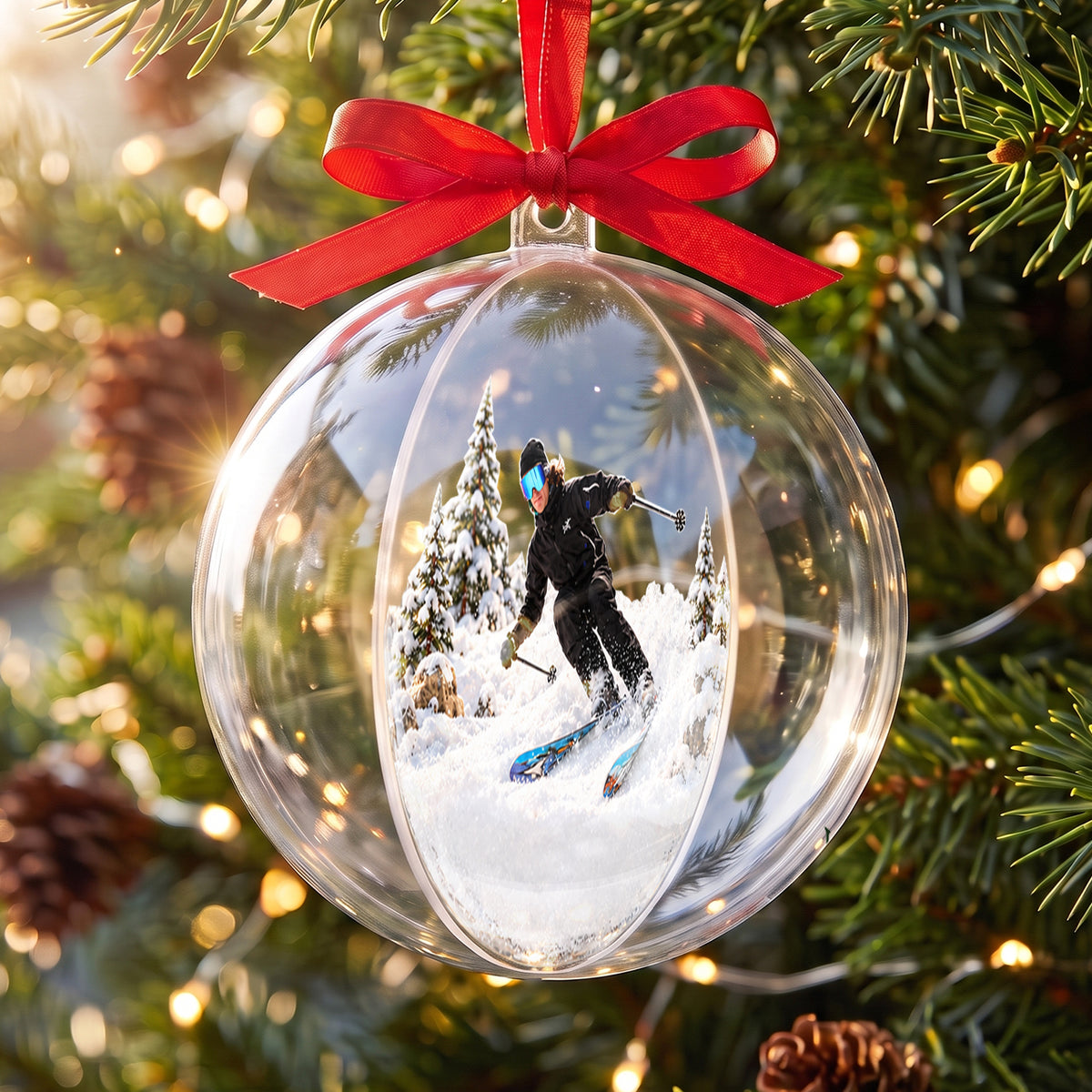 Love Skiing - Personalized Skiing Acrylic Ball Ornament