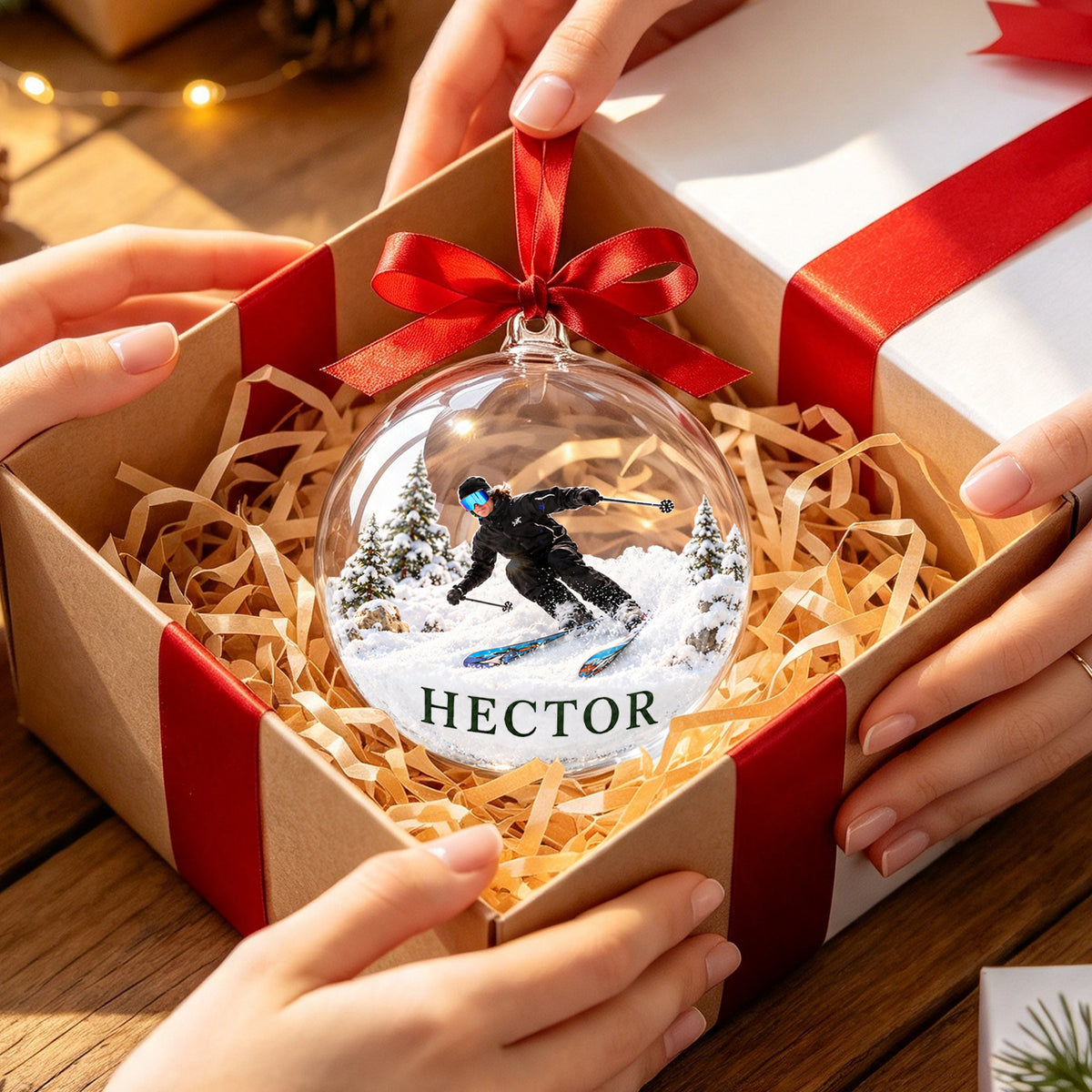 Love Skiing - Personalized Skiing Acrylic Ball Ornament