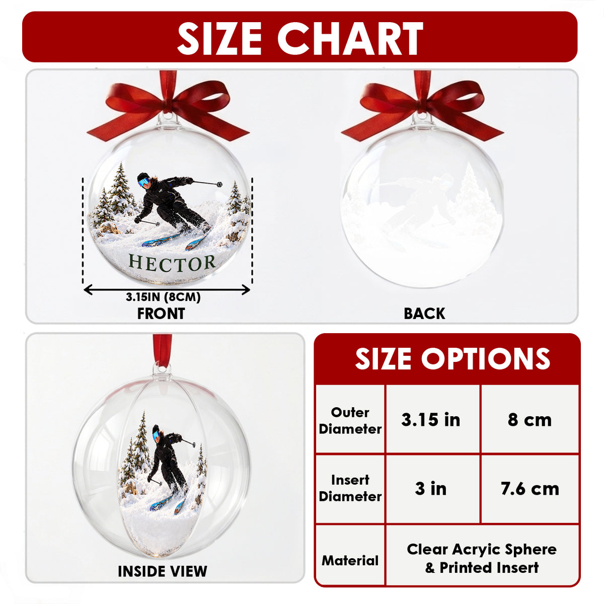 Love Skiing - Personalized Skiing Acrylic Ball Ornament