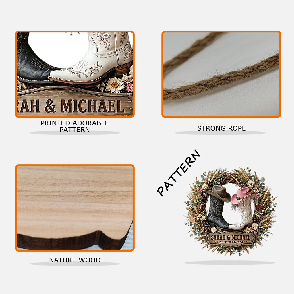 Cowboy & Cowgirl Paar. Western Hausdekoration - Personalisierte Western-Outfit Holzschild