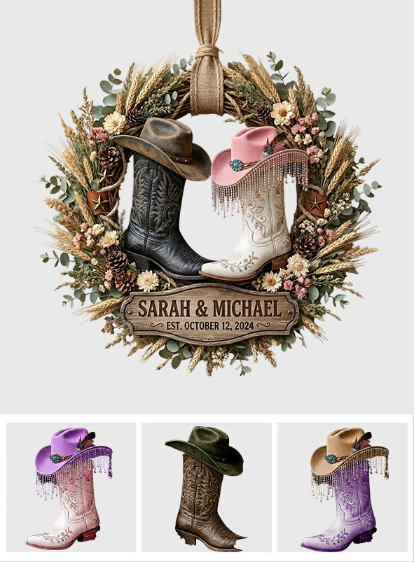 Cowboy & Cowgirl Paar. Western Hausdekoration - Personalisierte Western-Outfit Holzschild