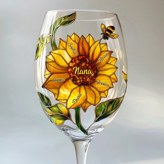 Tournesol de grand-mère - Verre à vin personnalisé pour grand-mère avec longue tige